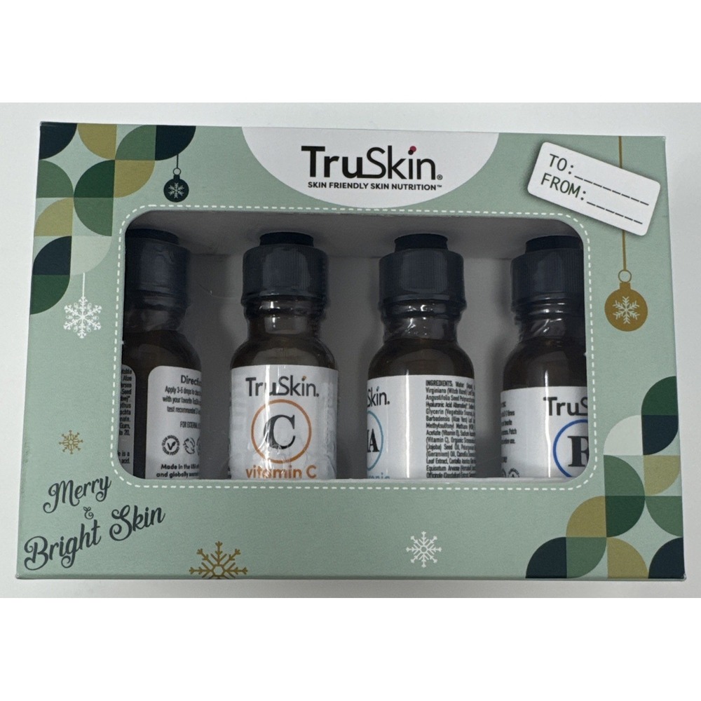 TruSkin Merry Bright Holiday Facial Serum Skincare Gift Set Retinol .4 fl oz ea.
